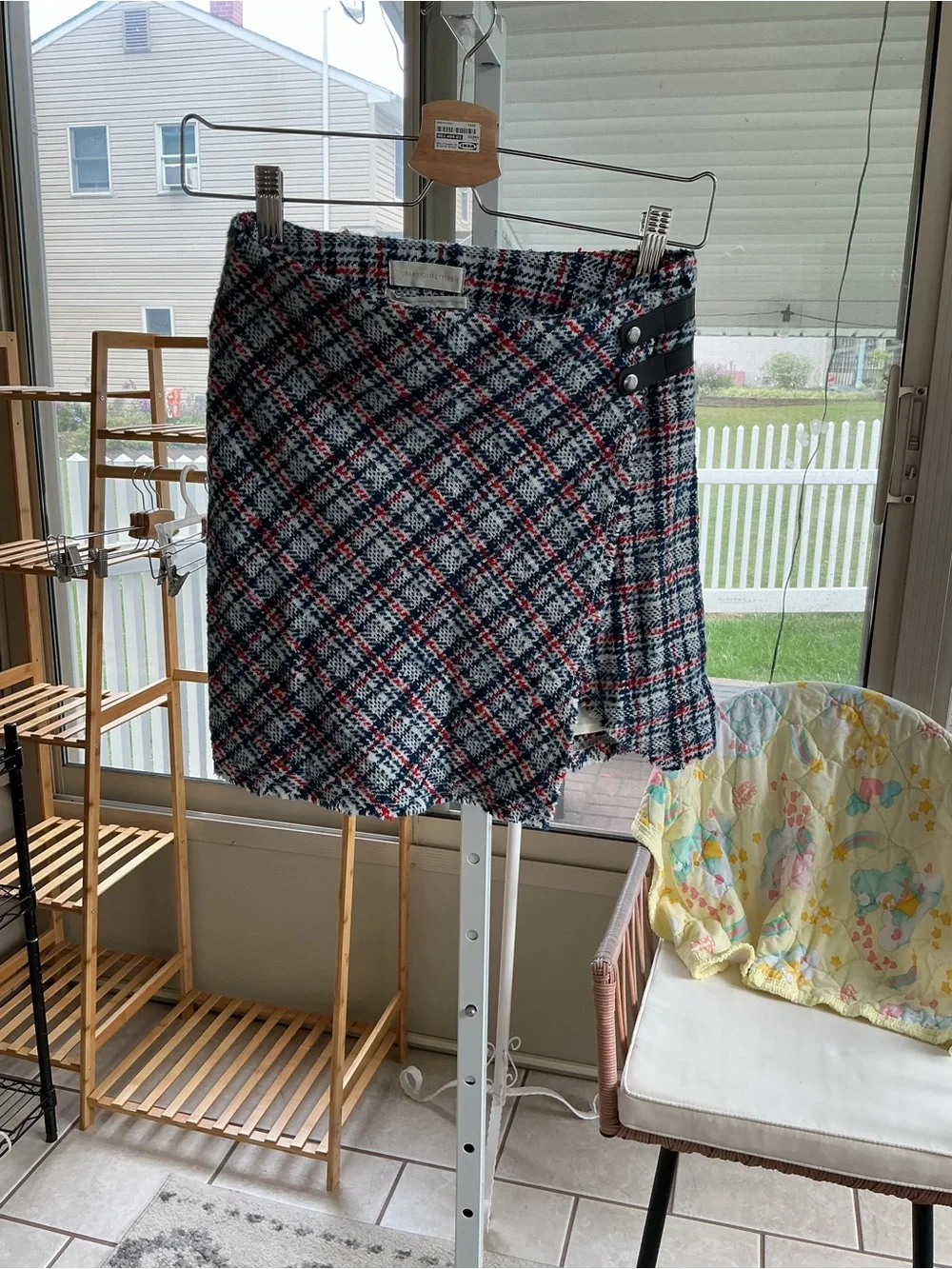 Urban Outfitters Pink and Blue Plaid Wrap Mini Skirt